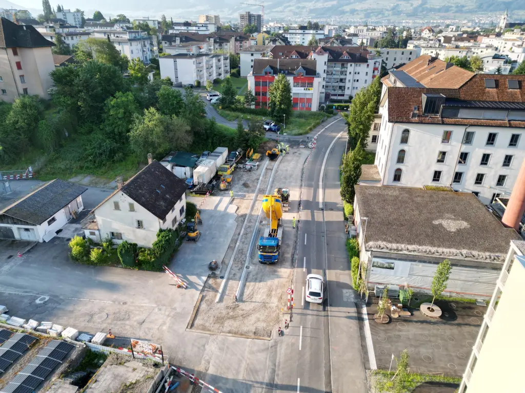 Sanierung und Neugestaltung Holzwiesstrasse, Rapperswil-Jona Baustelle aus der Luftperspektive