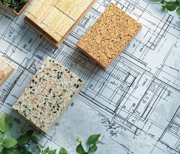 Bauplan mit Materialproben